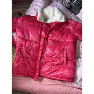 Ugg Koolaburra Pink Puffer Coat with Faux Sherpa Lined Collar Size M New